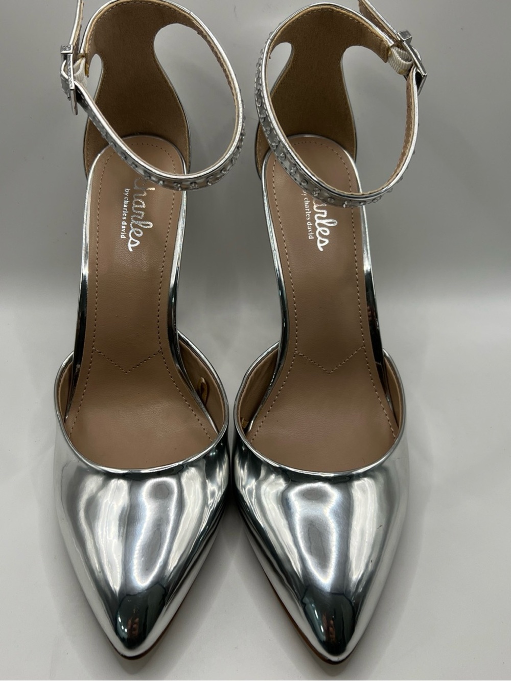 Charles by Charles David Poison Pumps silver studded stiletto ankle strap 8.5 M
